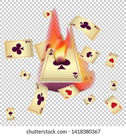 Casino Playing Cards and Fire. Pattern for ads of parties, events in Vegas. Vector illustration in vintage style.