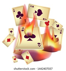 Casino Playing Cards and Fire. Pattern for ads of parties, events in Vegas. Vector illustration in vintage style.