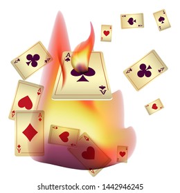 Casino Playing Cards and Fire. Pattern for ads of parties, events in Vegas. Vector illustration in vintage style.
