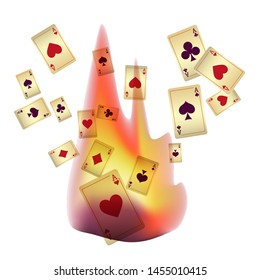 Casino Playing Cards and Fire. Pattern for ads of parties, events in Vegas. Vector illustration in vintage style.