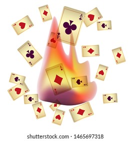 Casino Playing Cards and Fire. Pattern for ads of parties, events in Vegas. Vector illustration in vintage style.