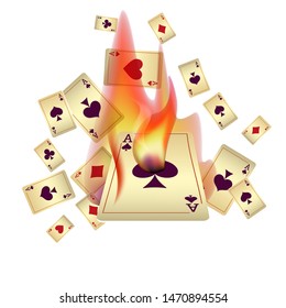 Casino Playing Cards and Fire. Pattern for ads of parties, events in Vegas. Vector illustration in vintage style.