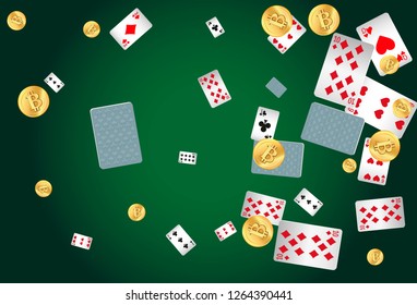 Casino Playing Cards and Money are falling down. Vector illustration
