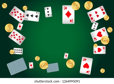 Casino Playing Cards and Money are falling down. Vector illustration