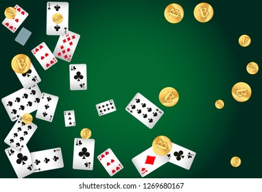 Casino Playing Cards and Money are falling down. Vector illustration