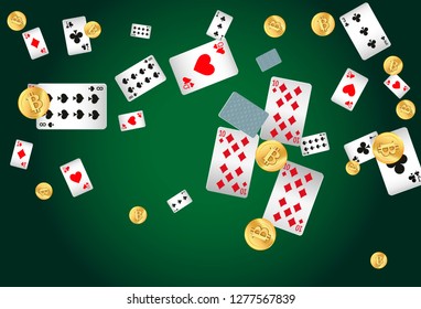 Casino Playing Cards and Money are falling down. Vector illustration