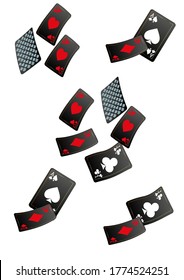 Casino Playing Cards and Money are falling down. Vector illustration. Pattern for ads of parties, events in Vegas.