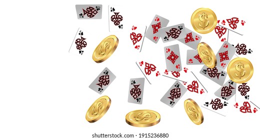 Casino Playing Cards and Money are falling down. Vector illustration. Pattern for ads of parties, events in Vegas.