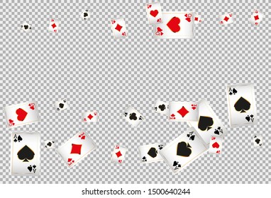 Casino Playing Cards on transparent background. Pattern for ads of parties, events in Vegas. Vector illustration 