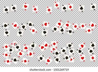 Casino Playing Cards on transparent background. Pattern for ads of parties, events in Vegas. Vector illustration 