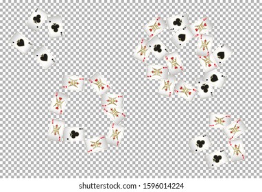 Casino Playing Cards on transparent background. Pattern for ads of parties, events in Vegas. Vector illustration 