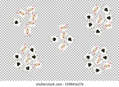 Casino Playing Cards on transparent background. Pattern for ads of parties, events in Vegas. Vector illustration 