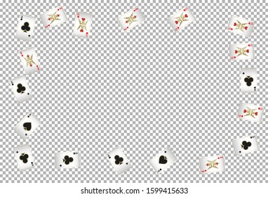 Casino Playing Cards on transparent background. Pattern for ads of parties, events in Vegas. Vector illustration 