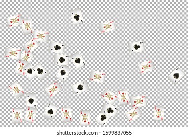 Casino Playing Cards on transparent background. Pattern for ads of parties, events in Vegas. Vector illustration 