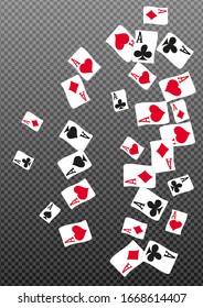 Casino Playing Cards on transparent background. Pattern for ads of parties, events in Vegas. Vector illustration