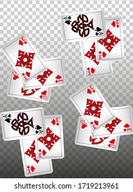 Casino Playing Cards on transparent background. Pattern for ads of parties, events in Vegas. Vector illustration 