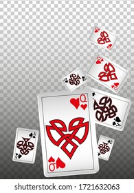 Casino Playing Cards on transparent background. Pattern for ads of parties, events in Vegas. Vector illustration 