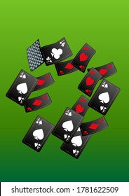 Casino Playing Cards. Pattern for ads of parties, events in Vegas. Vector illustration in vintage style.