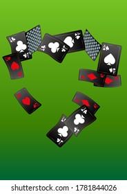 Casino Playing Cards. Pattern for ads of parties, events in Vegas. Vector illustration in vintage style.