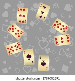 Casino Playing Cards. Pattern for ads of parties, events in Vegas. Vector illustration in vintage style.