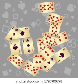 Casino Playing Cards. Pattern for ads of parties, events in Vegas. Vector illustration in vintage style.