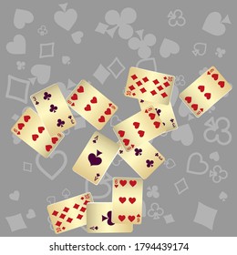Cartas de juego del Casino. Patrón para anuncios de fiestas, eventos en Las Vegas. Ilustración vectorial en estilo vintage.