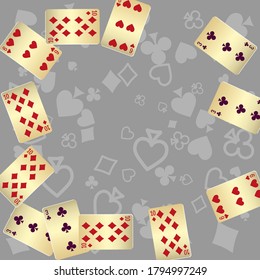 Casino Playing Cards. Pattern for ads of parties, events in Vegas. Vector illustration in vintage style.