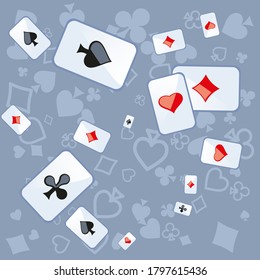 Cartas de juego del Casino. Patrón para anuncios de fiestas, eventos en Las Vegas.