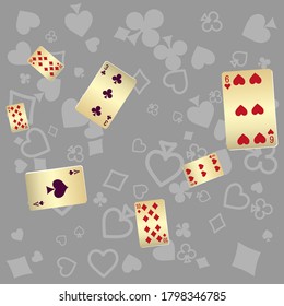 Casino Playing Cards. Pattern for ads of parties, events in Vegas. Vector illustration in vintage style.