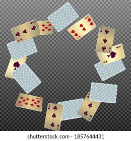 Casino Playing Cards. Pattern for ads of parties, events in Vegas. Vector illustration in vintage style.