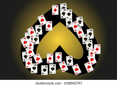 Cartas de juego del Casino. Patrón para anuncios de fiestas, eventos en Las Vegas. Ilustración del vector