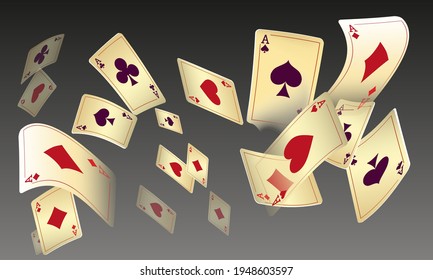 Cartas de juego del Casino. Patrón para anuncios de fiestas, eventos en Las Vegas. Ilustración vectorial en estilo vintage.