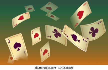 Cartas de juego del Casino. Patrón para anuncios de fiestas, eventos en Las Vegas. Ilustración vectorial en estilo vintage.