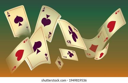 Casino Playing Cards. Pattern for ads of parties, events in Vegas. Vector illustration in vintage style.