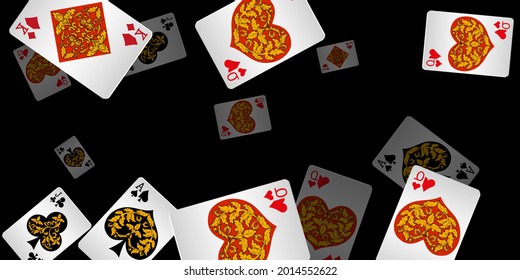 Casino Playing Cards. Pattern for ads of parties, events in Vegas. Vector illustration in vintage style.
