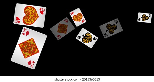Casino Playing Cards. Pattern for ads of parties, events in Vegas. Vector illustration in vintage style.