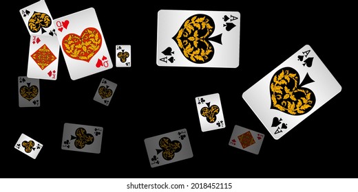 Casino Playing Cards. Pattern for ads of parties, events in Vegas. Vector illustration in vintage style.