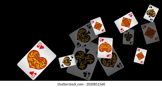 Casino Playing Cards. Pattern for ads of parties, events in Vegas. Vector illustration in vintage sty