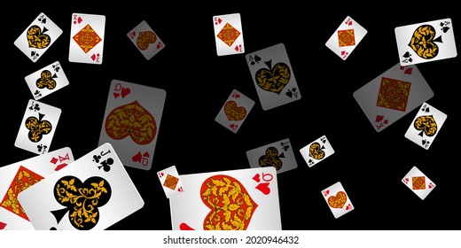 Casino Playing Cards. Pattern for ads of parties, events in Vegas. Vector illustration in vintage sty