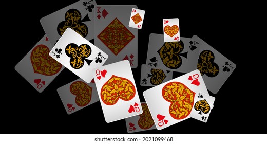 Casino Playing Cards. Pattern for ads of parties, events in Vegas. Vector illustration in vintage sty
