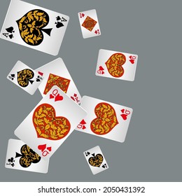 Casino Playing Cards. Pattern for ads of parties, events in Vegas. Vector illustration in vintage style.