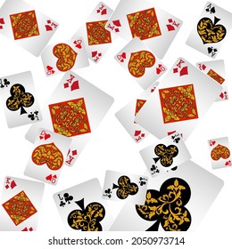 Casino Playing Cards. Pattern for ads of parties, events in Vegas. Vector illustration in vintage style.