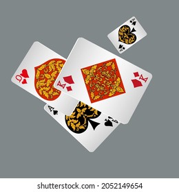 Casino Playing Cards. Pattern for ads of parties, events in Vegas. Vector illustration in vintage style.