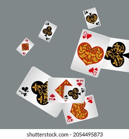 Casino Playing Cards. Pattern for ads of parties, events in Vegas. Vector illustration in vintage style.