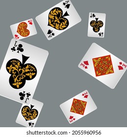 Casino Playing Cards. Pattern for ads of parties, events in Vegas. Vector illustration in vintage style.
