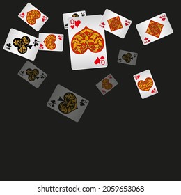 Cartas de juego del Casino. Patrón para anuncios de fiestas, eventos en Las Vegas. Ilustración vectorial en estilo vintage.