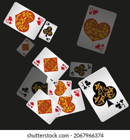 Cartas de juego del Casino. Patrón para anuncios de fiestas, eventos en Las Vegas. Ilustración vectorial en estilo vintage.