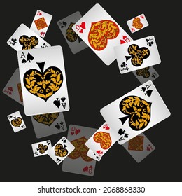 Casino Playing Cards. Pattern for ads of parties, events in Vegas. Vector illustration in vintage style.