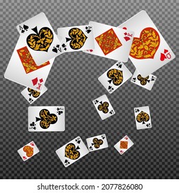 Cartas de juego del Casino. Patrón para anuncios de fiestas, eventos en Las Vegas. Ilustración del vector