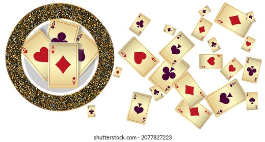 Cartas de juego del Casino. Patrón para anuncios de fiestas, eventos en Las Vegas. Ilustración del vector
